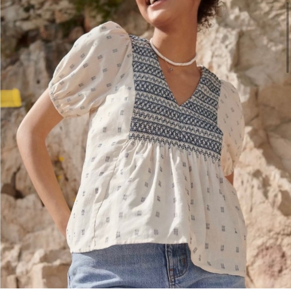 Madewell embroidered-yoke top in clipdot